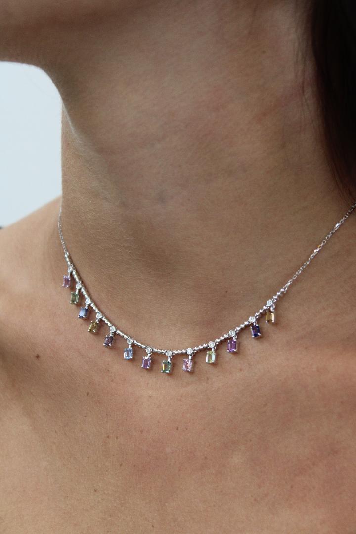 White Gold Sapphire Necklace - The Jewelers Lebanon