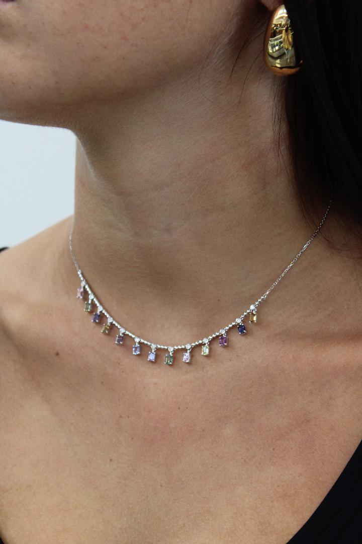 White Gold Sapphire Necklace - The Jewelers Lebanon
