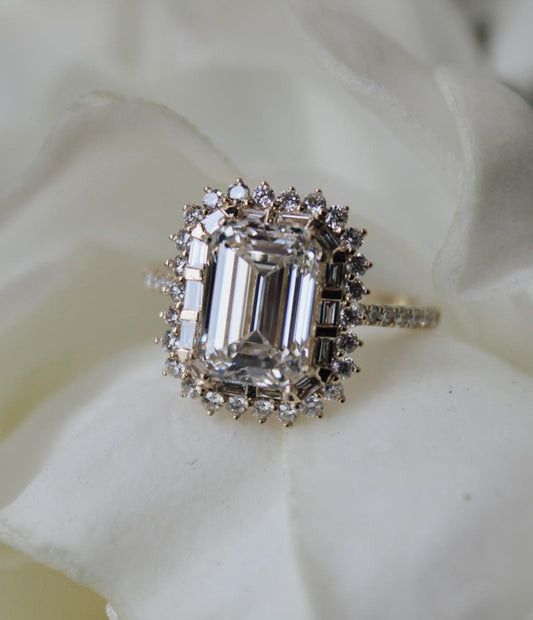 Yellow gold emerald cut engagement ring