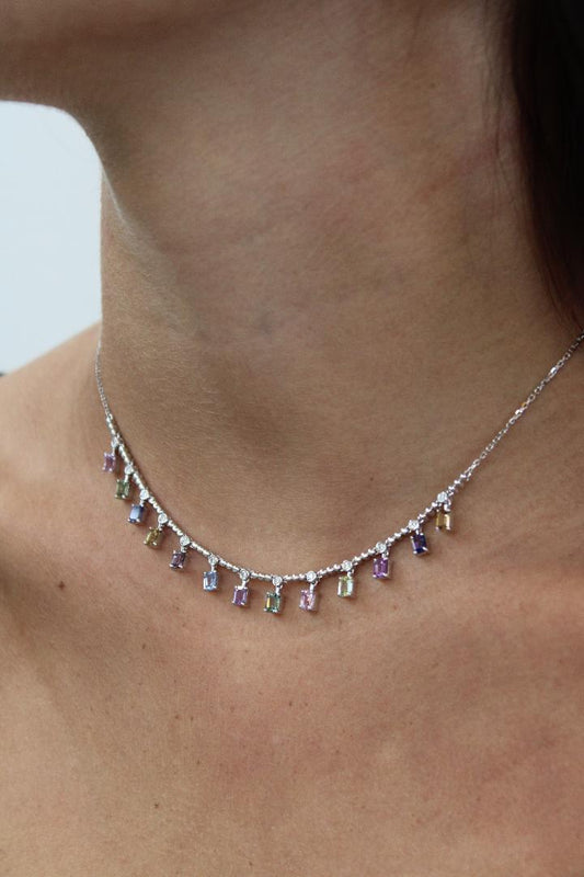 White Gold Sapphire Necklace - The Jewelers Lebanon